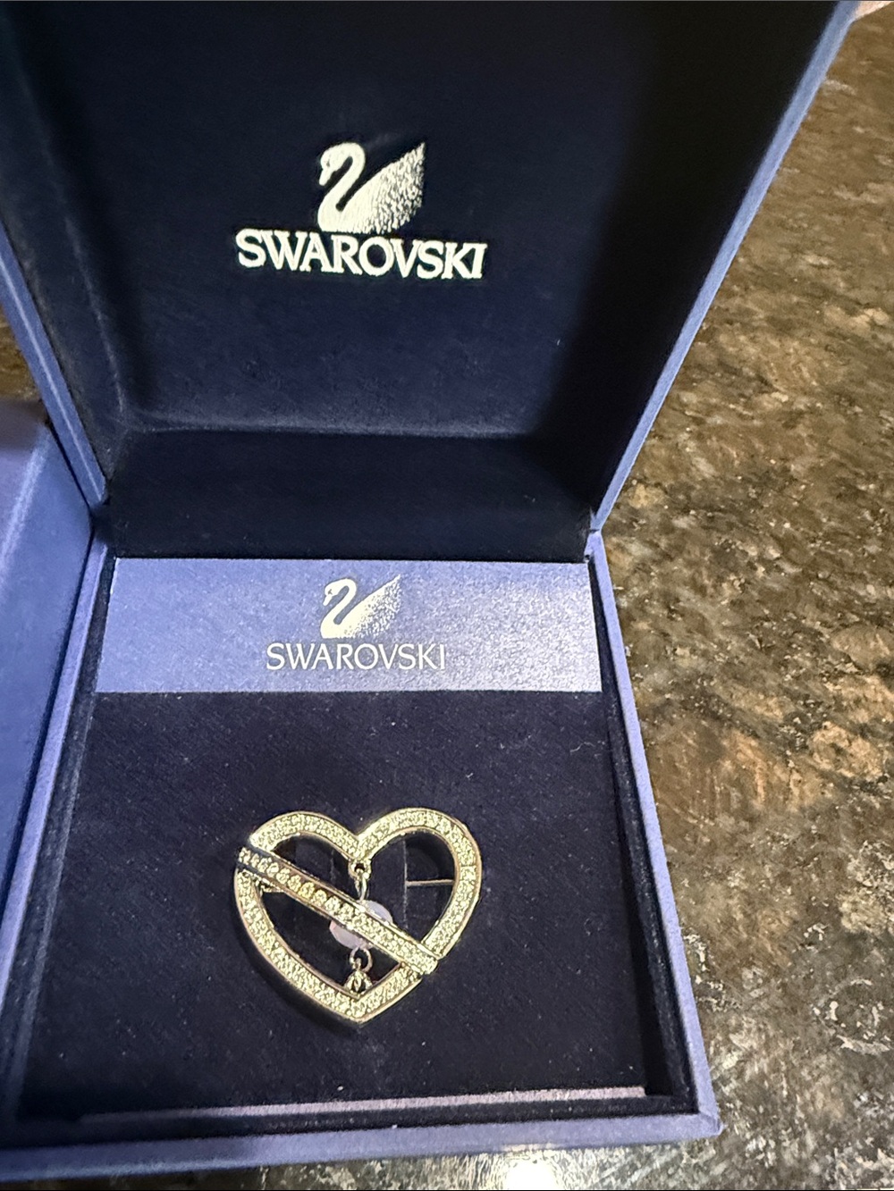Swarovski Gold and Clear Crystal Heart Pin with Dangle